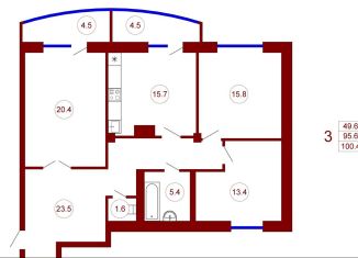 Продается 3-комнатная квартира, 100.4 м2, Воронеж, улица Лётчика Филипова, 8, ЖК Спутник