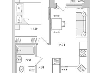 Продам 1-комнатную квартиру, 34.5 м2, поселок Бугры