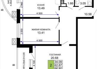 Продается 2-комнатная квартира, 66.8 м2, Краснодар, микрорайон Московский, 112