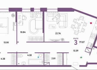 Продаю 3-ком. квартиру, 77.1 м2, Тюмень, ЖК Колумб