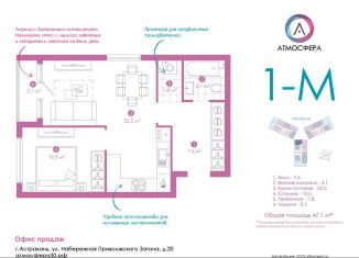 Продается 1-ком. квартира, 45.3 м2, Астрахань, улица Бехтерева, 12/2, ЖК Атмосфера