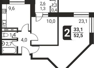 2-комнатная квартира на продажу, 52.5 м2, посёлок Развилка, жилой комплекс Три Квартала, к11, ЖК Три Квартала