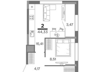 Продается 2-комнатная квартира, 44.3 м2, Рязань, Московский район