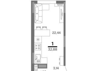 Продается однокомнатная квартира, 32.9 м2, Рязань