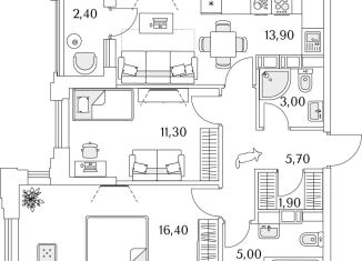 Продаю 2-комнатную квартиру, 58.4 м2, Санкт-Петербург, Приморский район