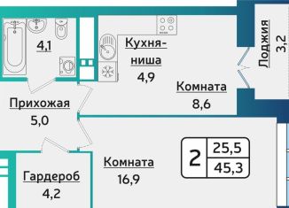 Продаю 2-комнатную квартиру, 45.2 м2, Ижевск, ЖК Плюс Один, улица Архитектора П.П. Берша, 24