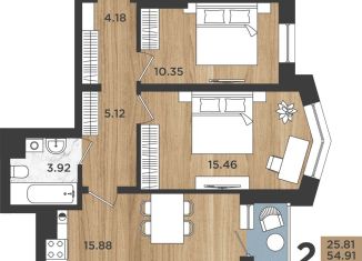 Продается 2-ком. квартира, 56.3 м2, Калининград, Батальная улица, 104, ЖК Дом на Батальной