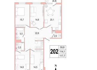 Продам 4-комнатную квартиру, 117 м2, Санкт-Петербург, проспект Патриотов, 35