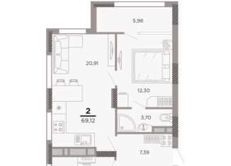 Двухкомнатная квартира на продажу, 69.1 м2, Рязанская область