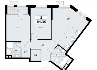 Продается трехкомнатная квартира, 64.3 м2, Москва, улица Зорге, 25с2, станция Зорге