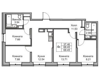 Четырехкомнатная квартира на продажу, 67.7 м2, Санкт-Петербург, Ивинская улица, 7, метро Беговая