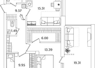 Продается 2-комнатная квартира, 64.2 м2, Санкт-Петербург, метро Лесная