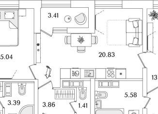 Продажа 2-комнатной квартиры, 74.6 м2, Санкт-Петербург, метро Лесная