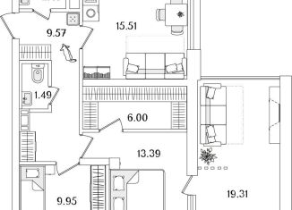 Продажа 2-ком. квартиры, 64.2 м2, Санкт-Петербург, метро Лесная