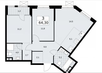 Продается трехкомнатная квартира, 64.3 м2, Москва, улица Зорге, 25с2, район Сокол