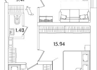 Продажа двухкомнатной квартиры, 56.2 м2, Санкт-Петербург, метро Лесная