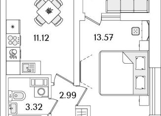 Продам 1-ком. квартиру, 32.6 м2, Санкт-Петербург, метро Лесная