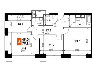 Продам трехкомнатную квартиру, 78.1 м2, Москва, Волоколамское шоссе, вл71/22, ЖК Движение Тушино