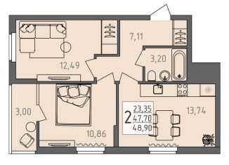 Продажа двухкомнатной квартиры, 48.9 м2, Волгоград, Краснооктябрьский район