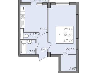 Продается 1-ком. квартира, 46 м2, Воронеж, Волгоградская улица, 45