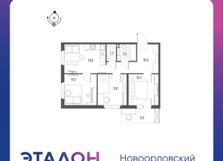 Продажа 3-ком. квартиры, 61.4 м2, Санкт-Петербург, ЖК Новоорловский