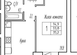Продается однокомнатная квартира, 33.8 м2, поселок городского типа Стройкерамика