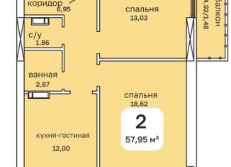 Двухкомнатная квартира на продажу, 58 м2, Пермь, Пушкарская улица, 142А, Мотовилихинский район