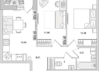 Продается 2-комнатная квартира, 50.5 м2, деревня Новосаратовка, улица Первых, 4к3