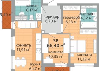 3-комнатная квартира на продажу, 66.4 м2, Екатеринбург