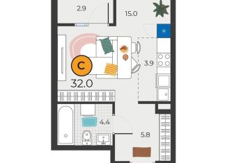 Продажа квартиры студии, 32 м2, Тюмень, улица Мельникайте, 151к1, Восточный округ