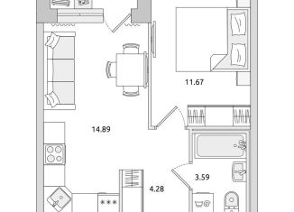 Продажа 1-ком. квартиры, 34.4 м2, поселок Бугры