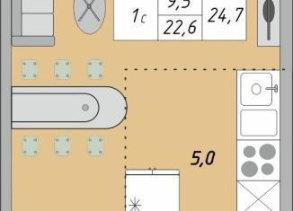 Продаю однокомнатную квартиру, 24.7 м2, Оренбург, жилой комплекс Осенний Лист, 1, ЖК Осенний Лист