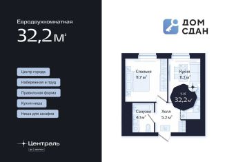 1-комнатная квартира на продажу, 32.2 м2, Тюмень, Новгородская улица, 22