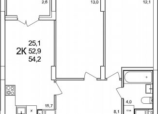 2-ком. квартира на продажу, 54.2 м2, деревня Анкудиновка, жилой комплекс КМ Анкудиновский Парк, 47, ЖК КМ Анкудиновский Парк