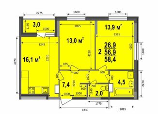 Продаю 2-ком. квартиру, 58.4 м2, Владимир, Смоленская улица, 3А, ЖК Веризино лайф