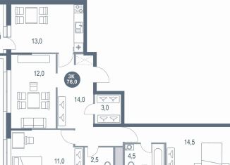 Продам 3-ком. квартиру, 76 м2, Котельники, микрорайон Новые Котельники, 11