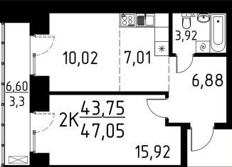 Продам 2-комнатную квартиру, 47.1 м2, деревня Кисловка, улица Марины Цветаевой, 42