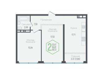 Продаю 2-ком. квартиру, 64.6 м2, Краснодар, микрорайон Черемушки, Обрывная улица, 132/1