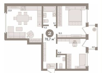 Продаю 2-ком. квартиру, 76.7 м2, Тюмень, улица Валерии Гнаровской, 10к3