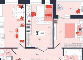 3-ком. квартира на продажу, 69.9 м2, Тула