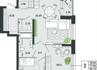 2-комнатная квартира на продажу, 84.7 м2, Тула, Советский территориальный округ
