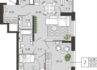 Продажа двухкомнатной квартиры, 81.3 м2, Тула