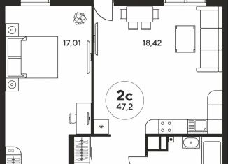 1-комнатная квартира на продажу, 47 м2, Ростов-на-Дону, ЖК Гринсайд, улица Нансена, 109/2