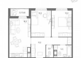 Продам двухкомнатную квартиру, 61.9 м2, посёлок Шушары