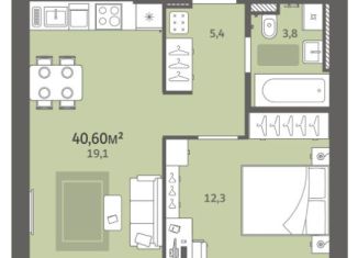 Продам однокомнатную квартиру, 40.6 м2, деревня Хохряки, микрорайон Богатыри, 11