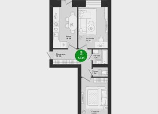 Двухкомнатная квартира на продажу, 74.8 м2, Йошкар-Ола, микрорайон Гомзово