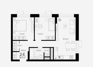 Продается двухкомнатная квартира, 58.2 м2, Астрахань, улица Бехтерева, 12/4, ЖК Атмосфера