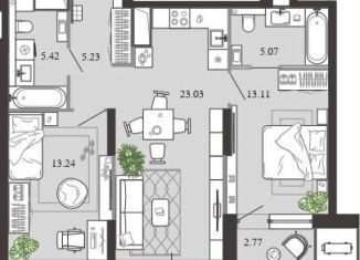 Продажа 2-ком. квартиры, 67.9 м2, Тула