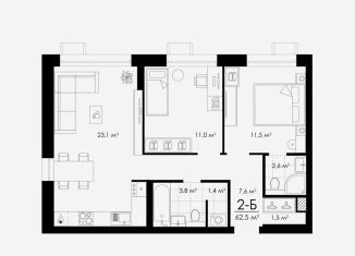 Продажа 2-комнатной квартиры, 62.4 м2, Астрахань, улица Бехтерева, 12/4, ЖК Атмосфера