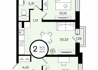 Продаю 2-ком. квартиру, 55.4 м2, Тюмень, ​улица Александра Звягина, 3